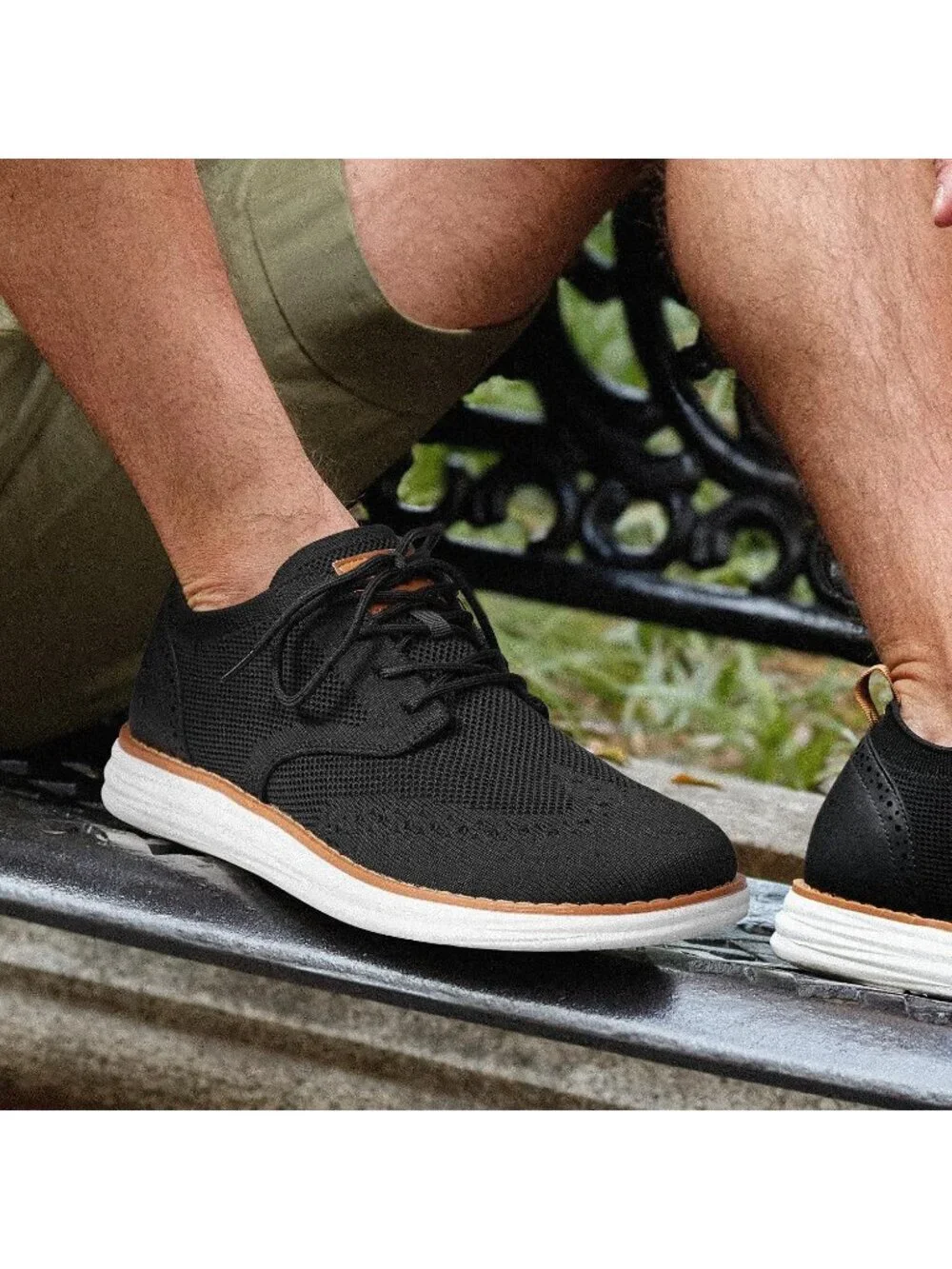 Men's Black White Knit Mesh Dress Sneakers Lace Up Casual Walking Oxford Shoes